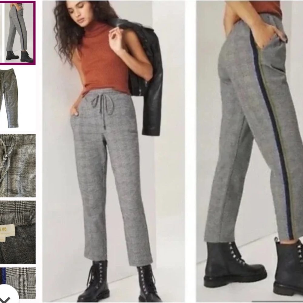 Maeve for Anthro Bettie Glen plaid tapered joggers with side metallic stripes NW